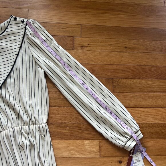 Vintage Cream Long-Sleeve Striped Dress With Black-Trimmed Collar - Picture 12 of 15